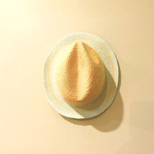 Janie and Jack straw fedora hat 6-12 month soft blue detail